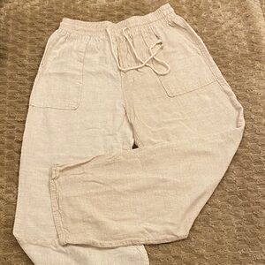 Women’s Casual Drawstring Linen Pants - Cream
